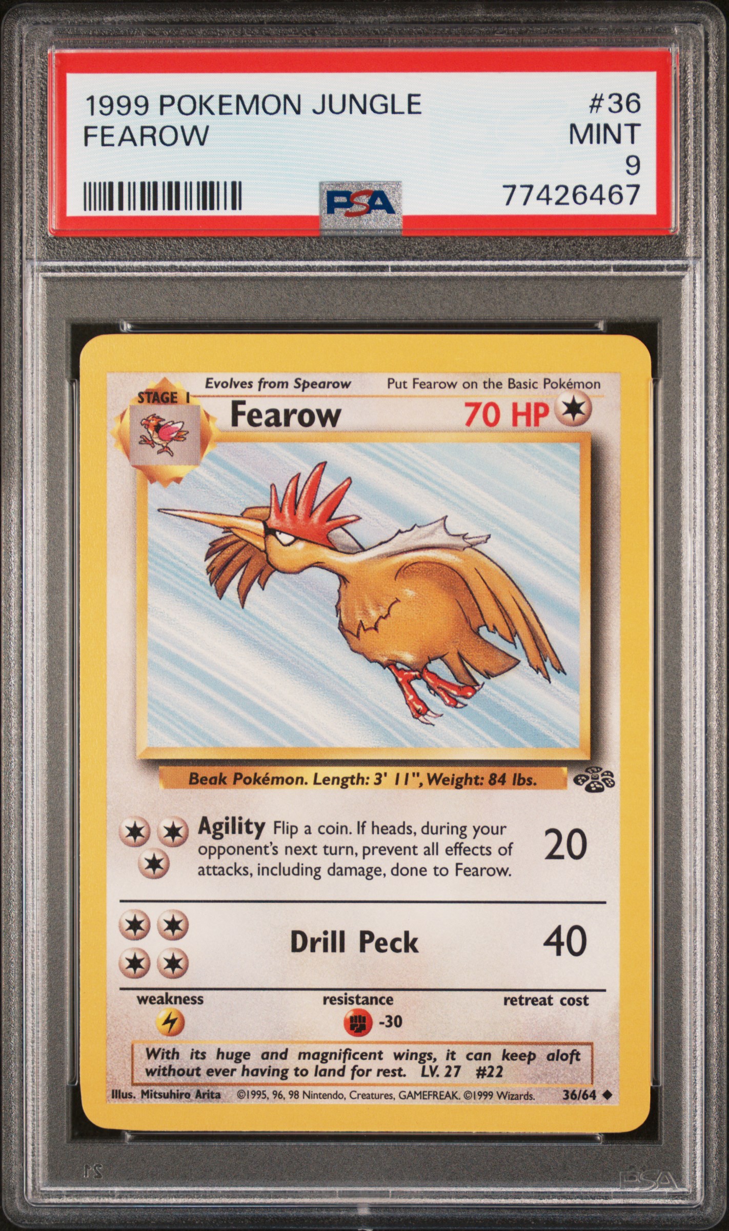 1999 Pokemon Jungle 36 Fearow – PSA MINT 9