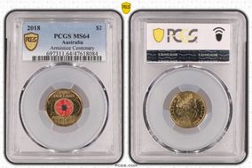 2018 $2 Armistice Centenary Colorized MS64