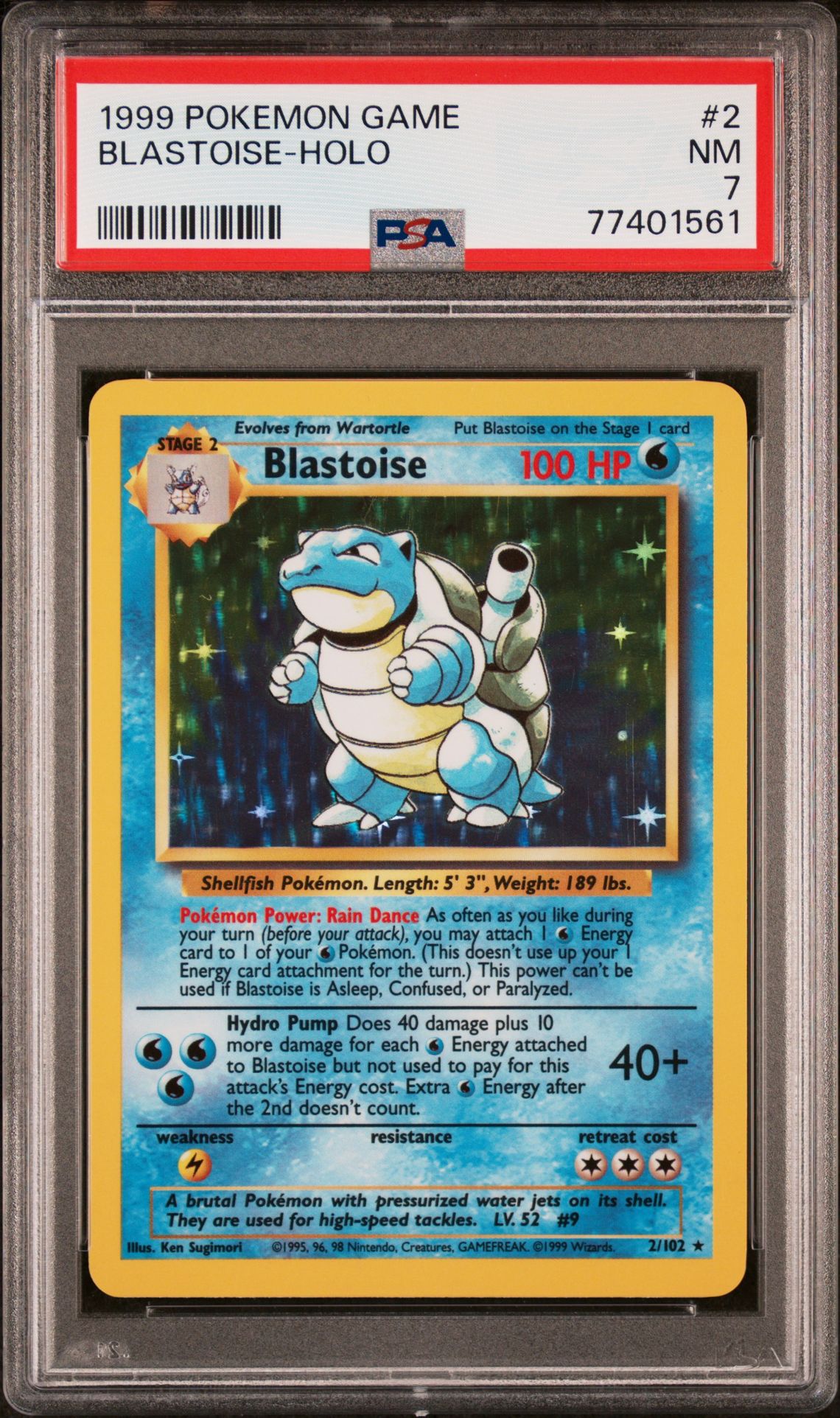 1999 Pokemon Game Blastoise-Holo #2 Nm 7 front