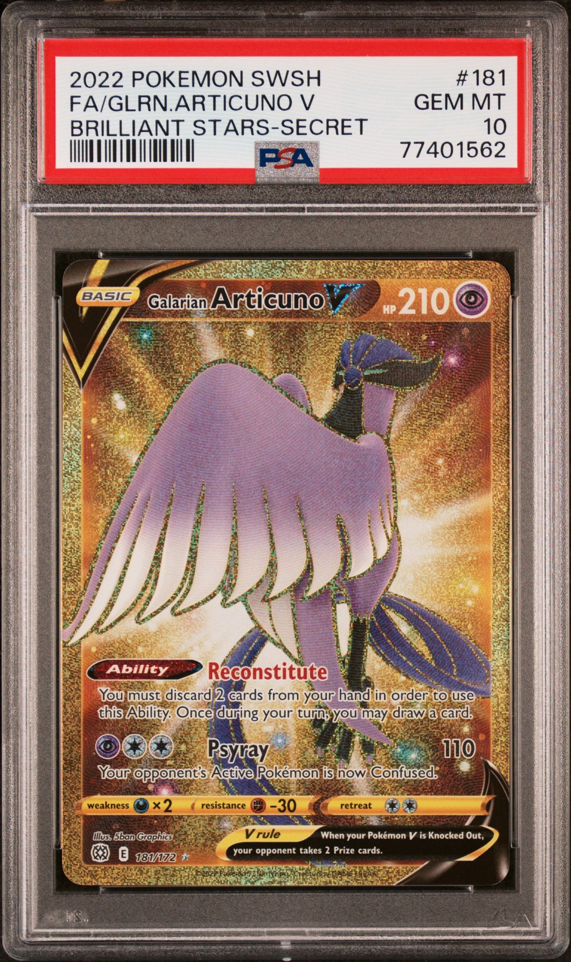 2022 Pokemon Sword & Shield Brilliant Stars Fa/Glrn.articuno V #181 (Brilliant Stars-Secret) Gem Mt 10 front