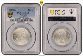 1954(m) Florin Royal Visit KM-55  Ag MS61