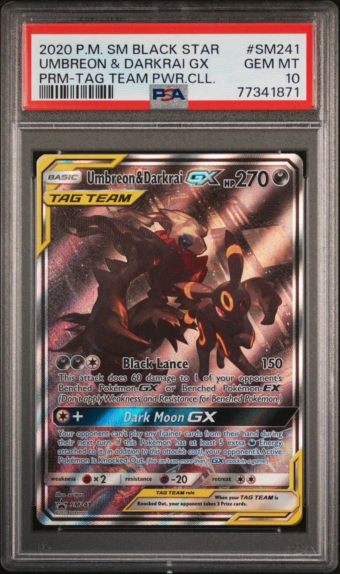 2020 Pokemon POKEMON SM BLACK STAR PROMO PRM-TAG TEAM PWR.CLL. #SM241 Umbreon & Darkrai Gx front