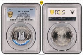 2023 50C Emperor Penguin Colorized Antarctic Territory MS69