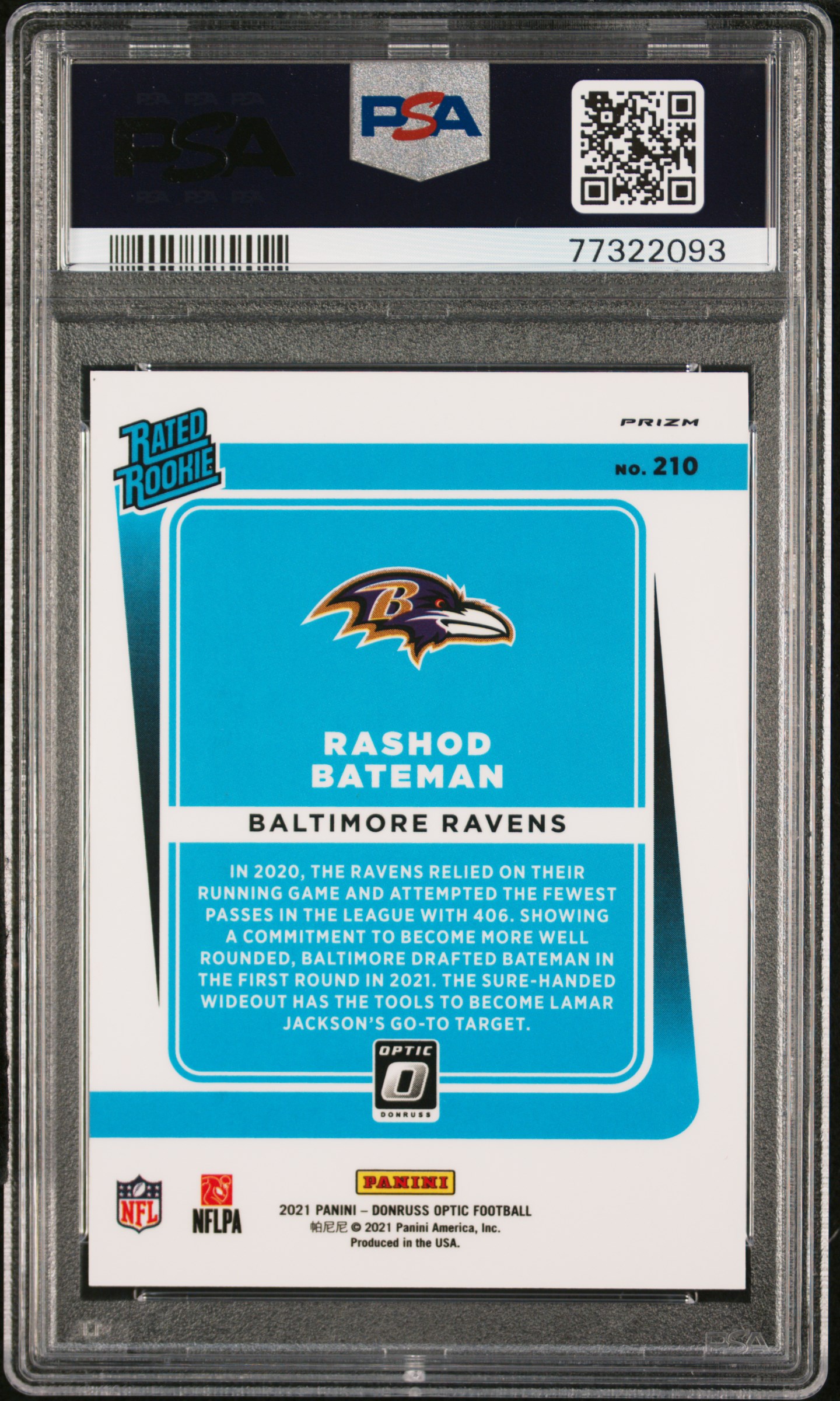 2021 Panini Donruss Optic Rashod Bateman #210 (Holo Variation) Gem Mt 10 back