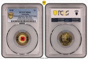 2018 $2 Remembrance Day Red Poppy 30th Ann. $2 Coin Colorized MS66