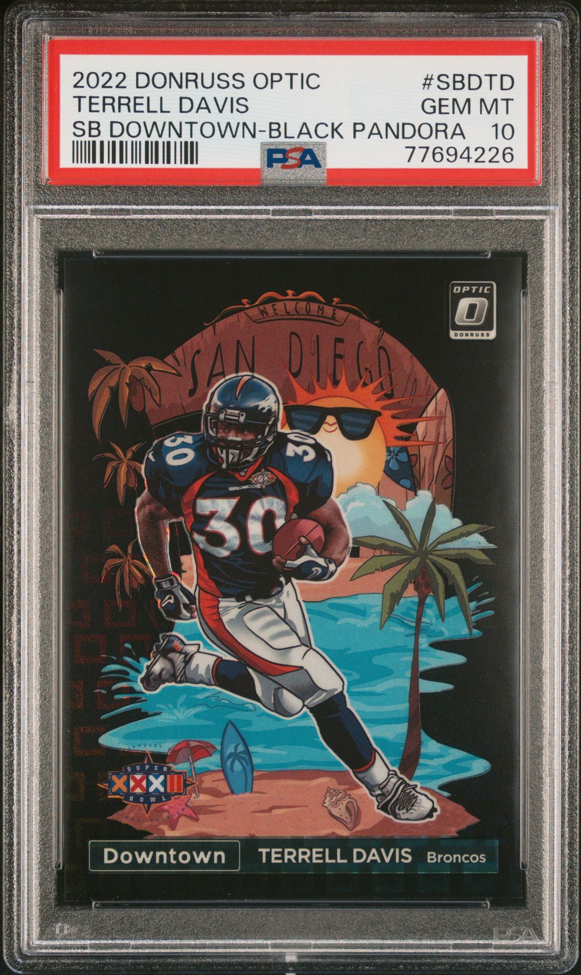 2022 Panini Donruss Optic SB DOWNTOWN-BLACK PANDORA #SBDTD Terrell Davis front