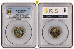 2016 $2 Olympic Team - Green Colorized MS67