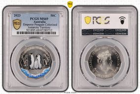 2023 50C Emperor Penguin Colorized Antarctic Territory MS69