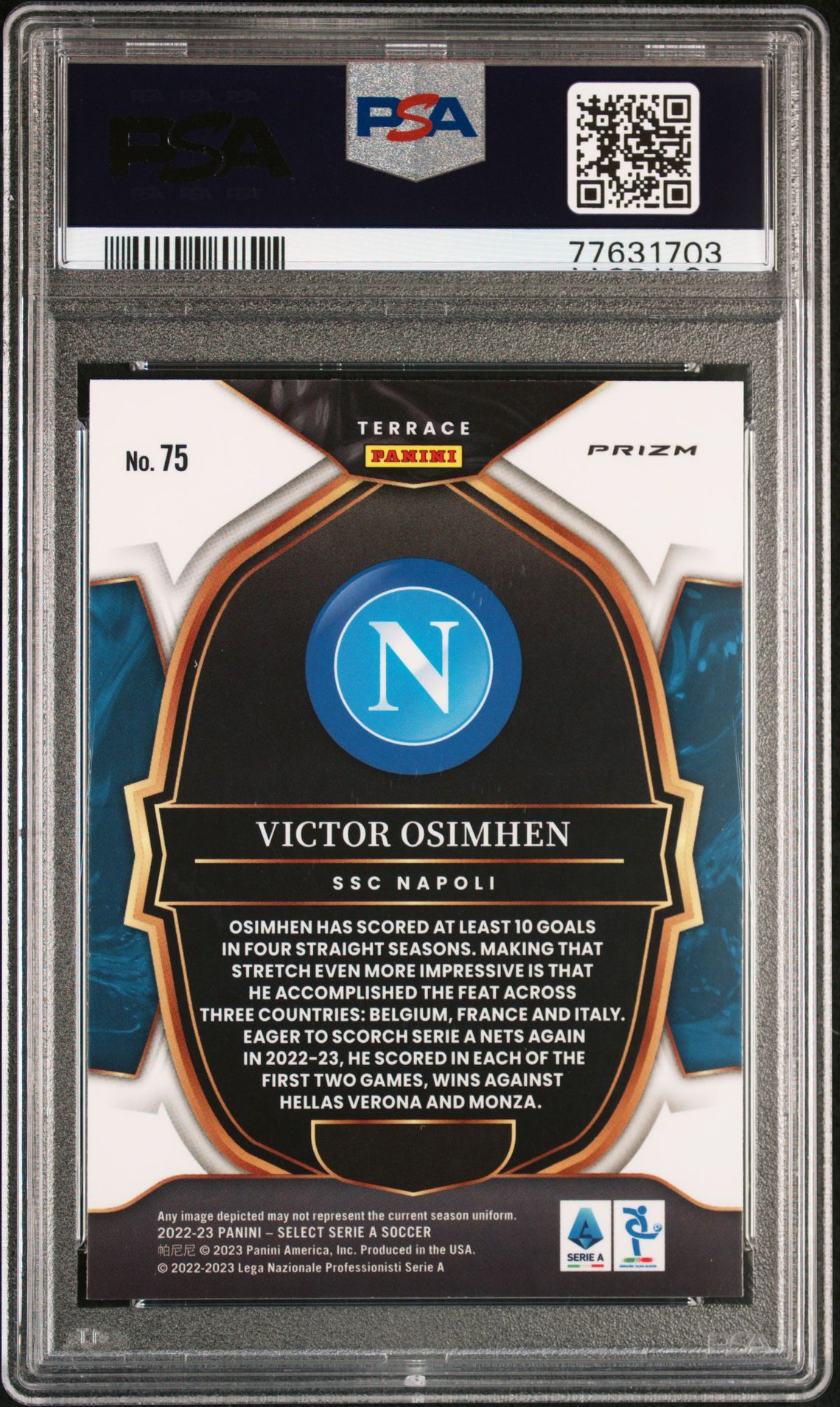 2022-23 Panini Select Serie A Victor Osimhen #75 (Multi-Color) Gem Mt 10 back