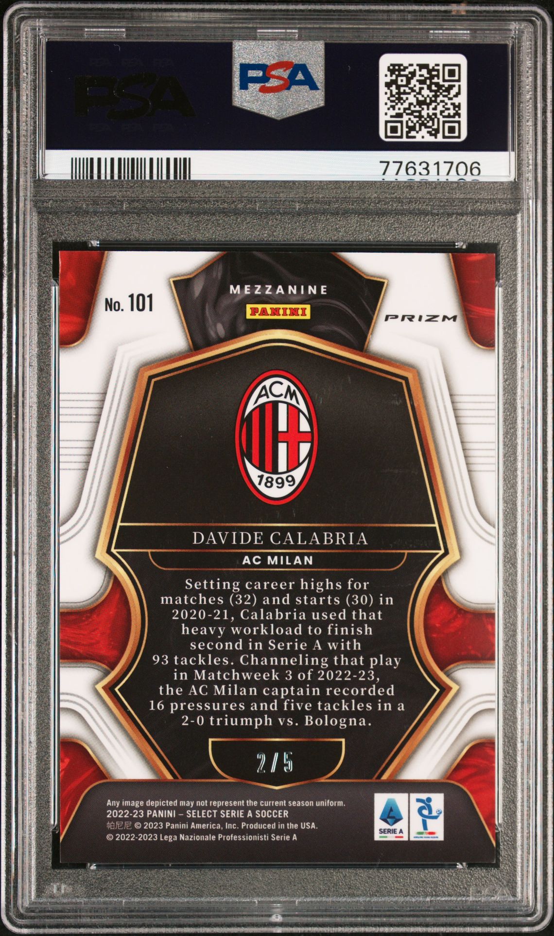 2022-23 Panini Select Serie A Davide Calabria #101 (Green) Mint 9 back