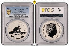 2007 $1 Kangaroo-Rolf Harris CuNi Frosted Uncirculated MS70