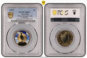 2015 $1 Blue Chequer Cock Colorized MS67