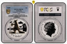 2008 $1 Kangaroo Ag Mombassa Selective Gilt MS70