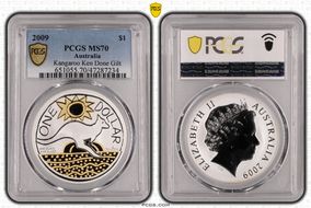 2009 $1 Kangaroo Ag-Ken Done Selective Gilt MS70