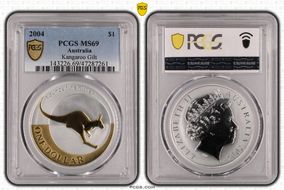 2004 $1 Kangaroo Ag Selective Gilt MS69
