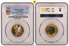 2013 $1 Rockhopper Penguin Al-Br Colorized MS67