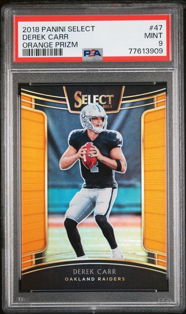 2018 Panini Select Orange Prizm #47 Derek Carr PSA 9 on Goldin