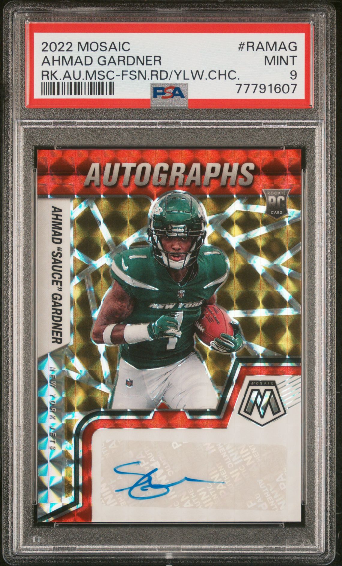2022 Panini Mosaic Rookie Autograph Mosaic Sauce Gardner #Ramag (Rk.au.msc-Fsn.rd/Ylw.chc.) Mint 9 front