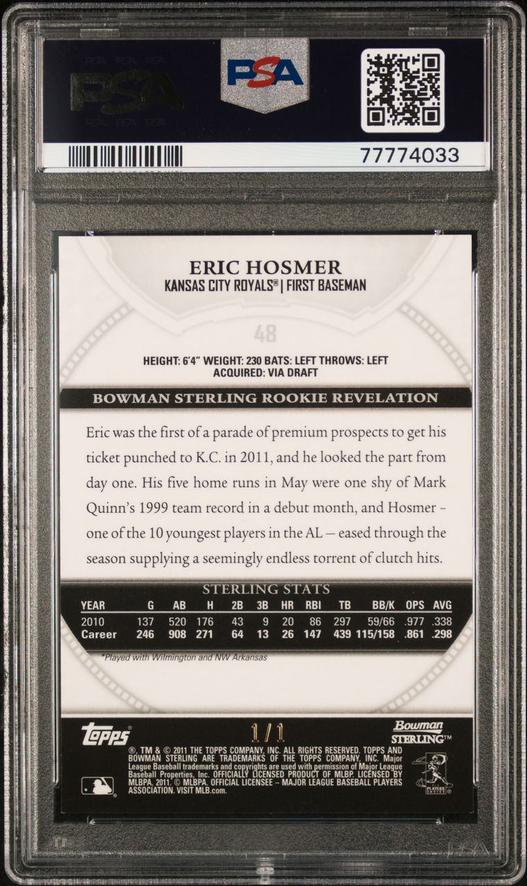 ERIC HOSMER 2008 RAZOR BASEBALL DRAFT ROUND 1 CARD 3 ROOKIE KANSAS CITY  ROYALS