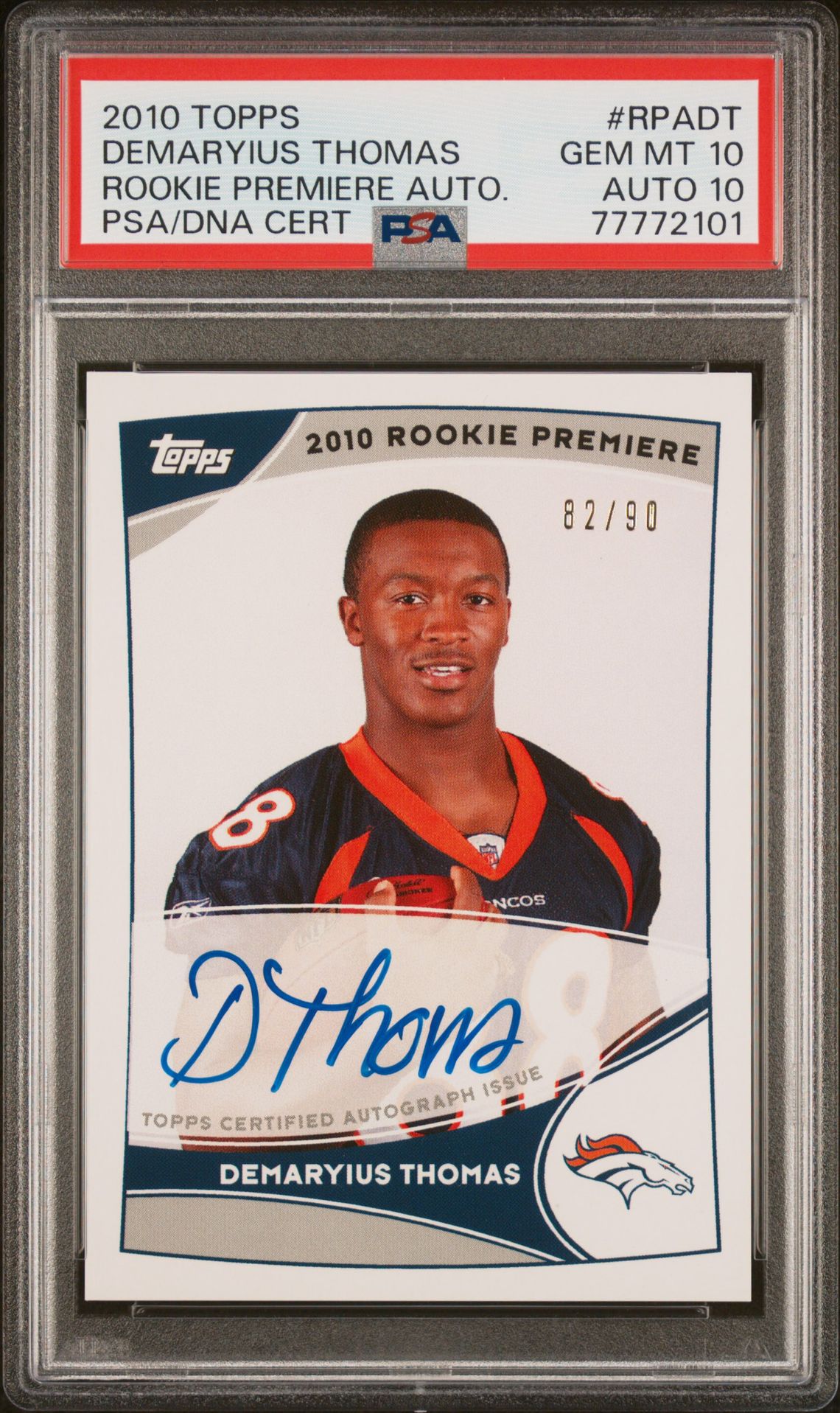 2010 Topps TOPPS ROOKIE PREMIERE AUTOGRAPHS ROOKIE PREMIERE AUTO. #RPADT Demaryius Thomas front