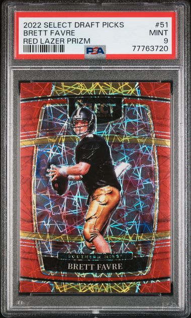 2022 Panini Select Draft Picks Red Lazer Prizm 51 Brett Favre – PSA MINT 9  on Goldin Auctions