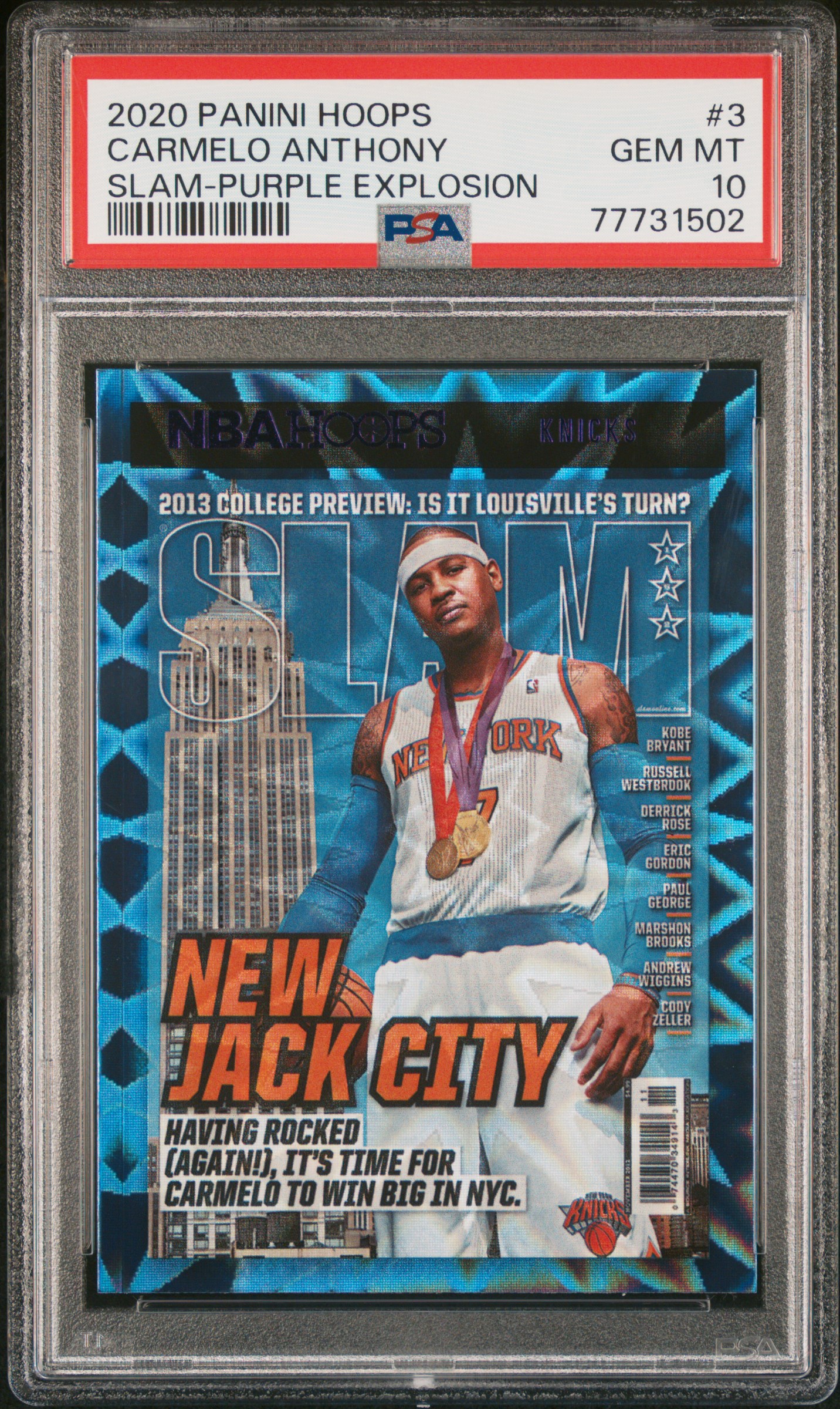 2020 Panini Hoops Slam Purple Explosion 3 Carmelo Anthony – PSA GEM MT 10