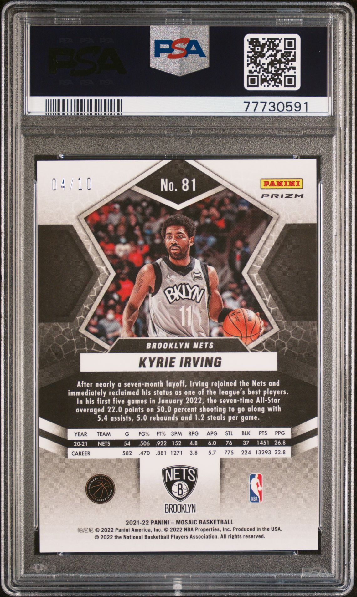 2021 Panini Mosaic Kyrie Irving #81 (Gold Mosaic) Mint 9 back