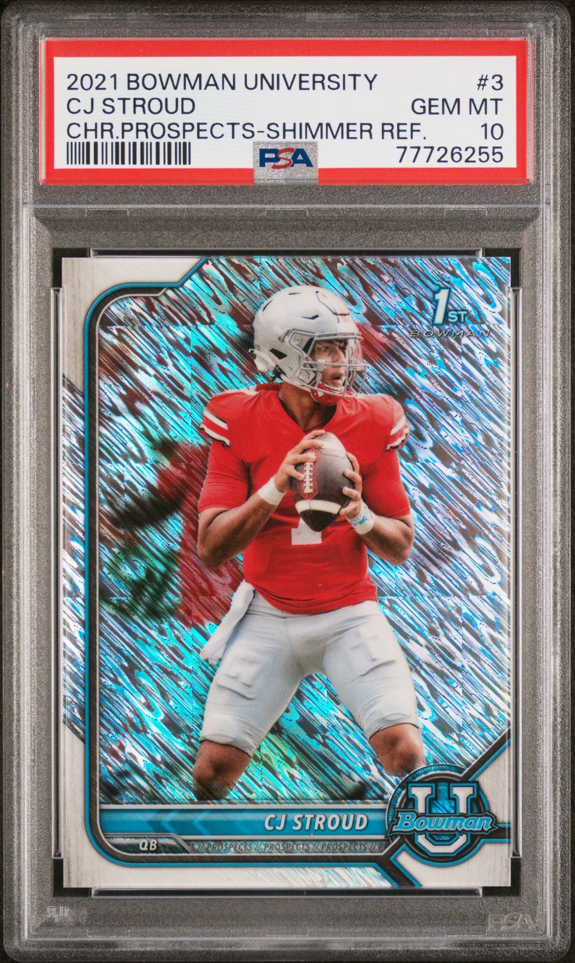 2021 Bowman BOWMAN UNIVERSITY CHROME PROSPECTS CHR.PROSPECTS-SHIMMER REF. #3 Cj Stroud front