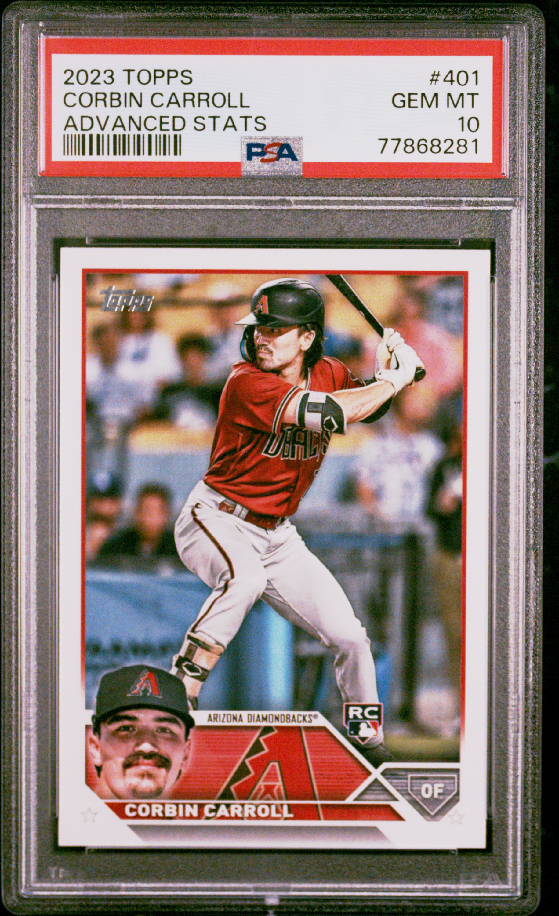 2023 Topps Advanced Stats #401 Corbin Carroll Rookie Card (#121/300) – PSA GEM MT 10