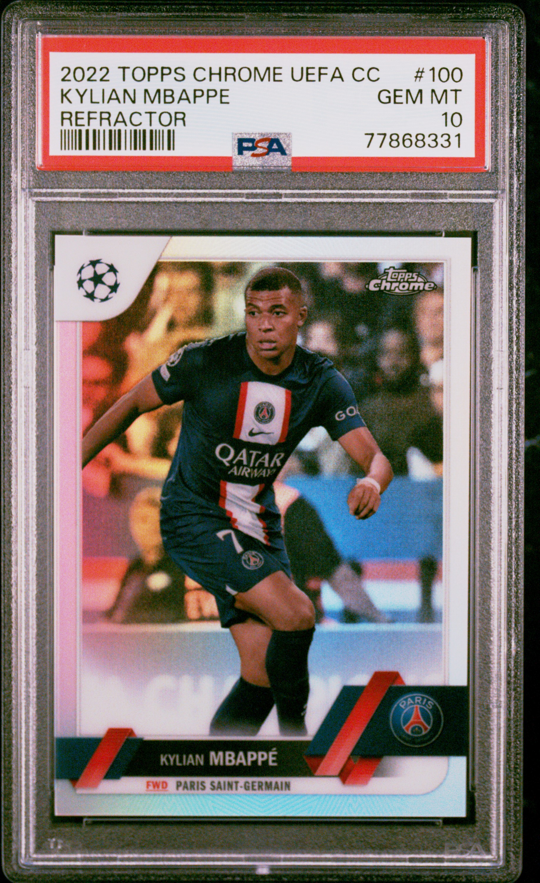 2022 Topps Chrome Uefa Club Competitions Refractor 100 Kylian Mbappe – PSA GEM MT 10