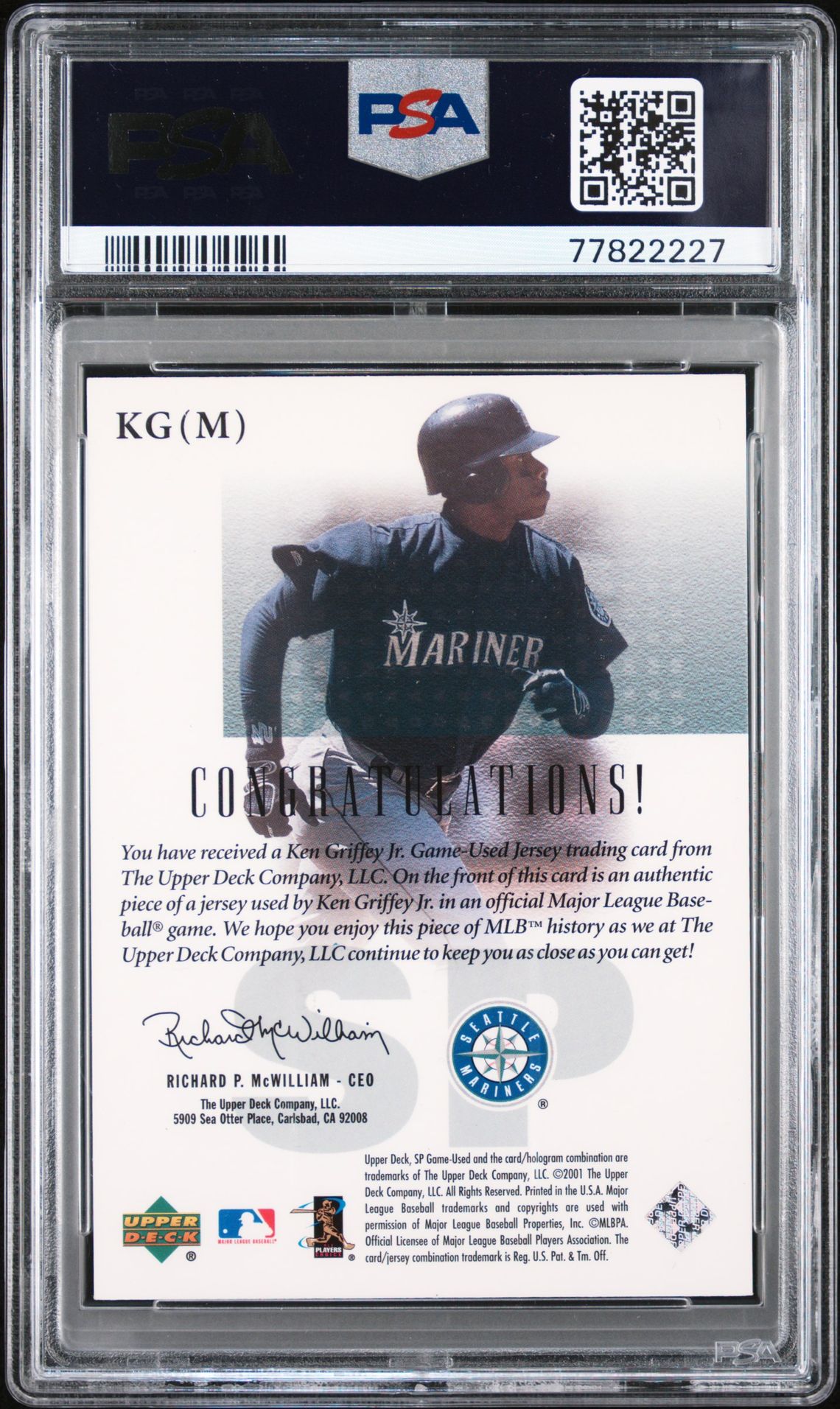 2001 Sp Game-Used Authentic Fabric Ken Griffey Jr. #Kgm (Auth.fabric-Mariners) Gem Mt 10 back
