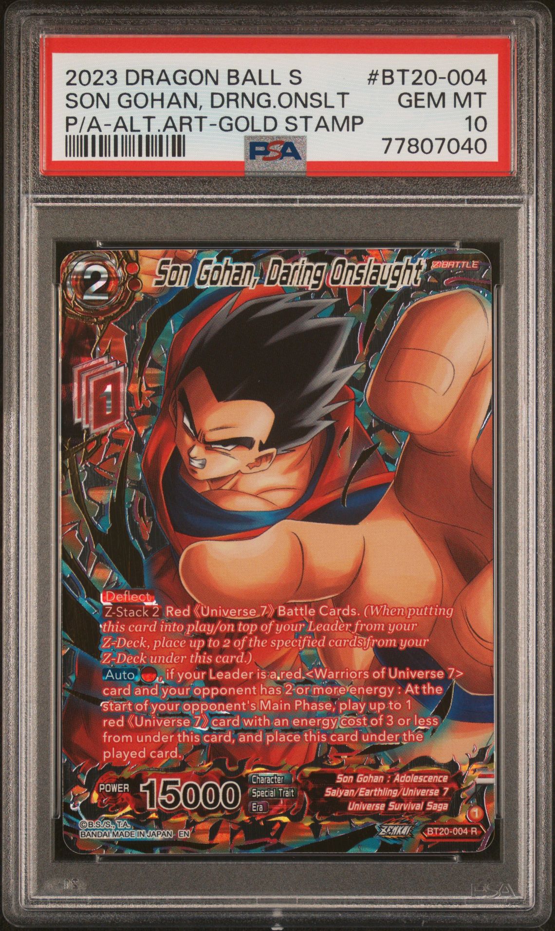 2023 Dragon Ball DRAGON BALL SUPER CARD GAME SERIES 20 POWER ABSORBED ALTERNATE ART-HOLO #BT20-004 Gohan, Daring Onslght front
