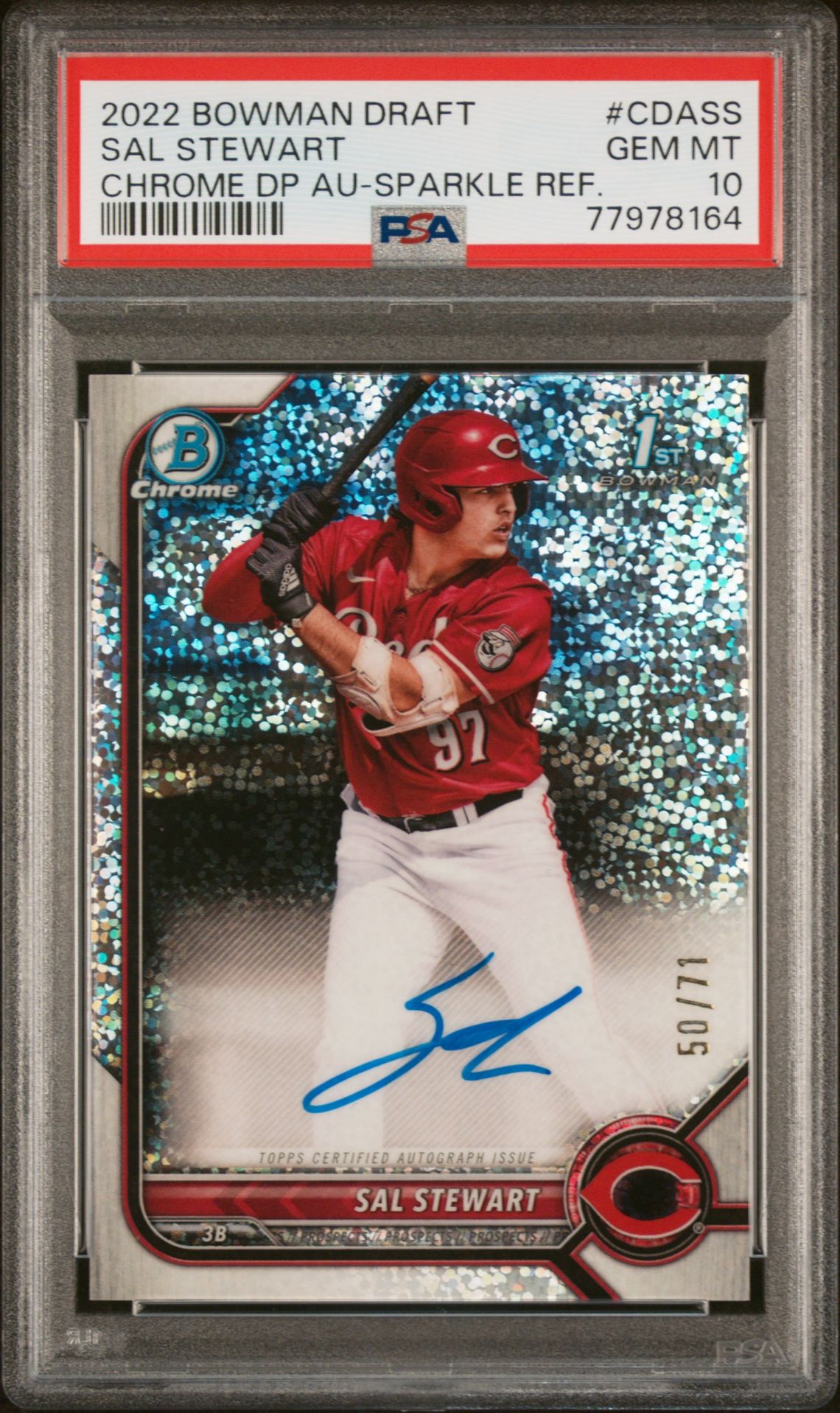 2022 Bowman BOWMAN DRAFT CHROME DRAFT PICK AUTOGRAPHS CHROME DP AU-SPARKLE REF. #CDASS Sal Stewart front