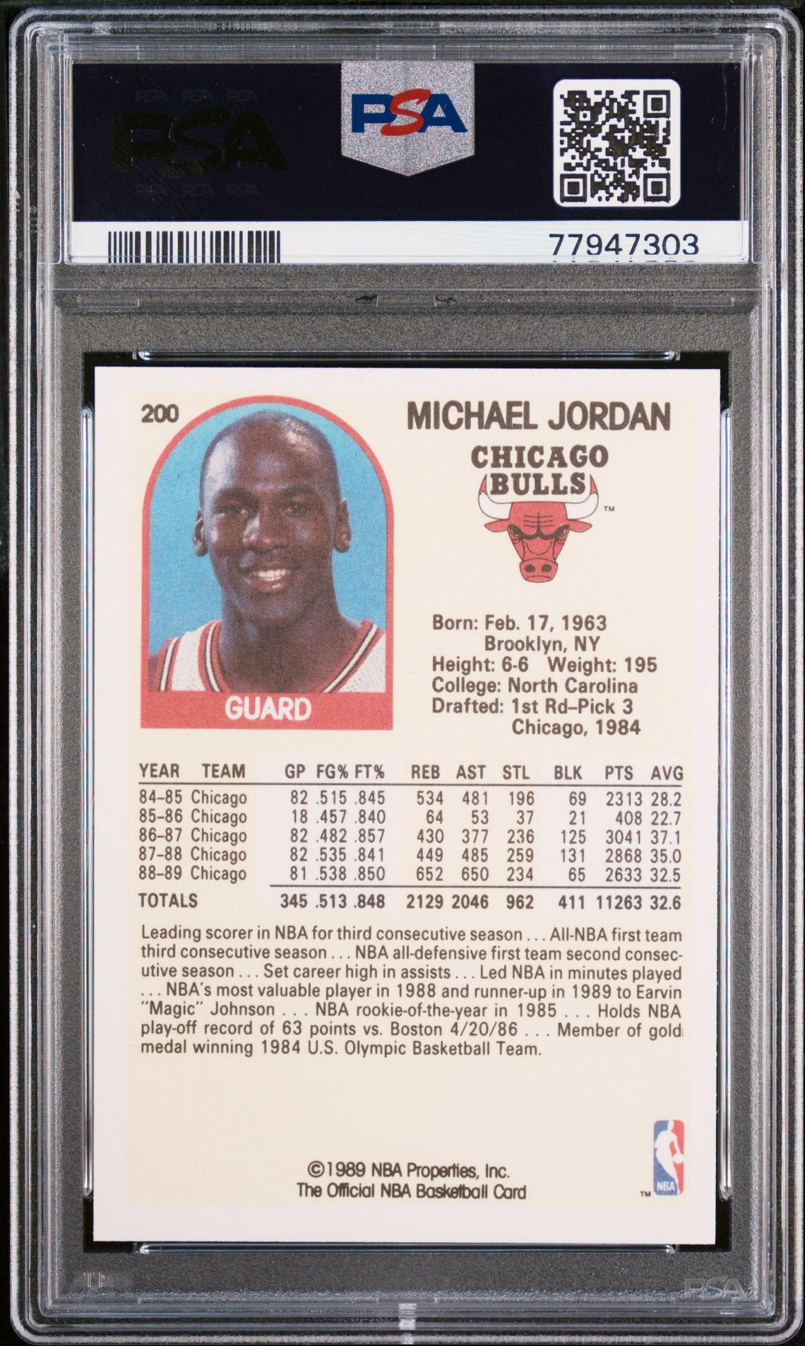 1989 Hoops Michael Jordan #200 Mint 9 back