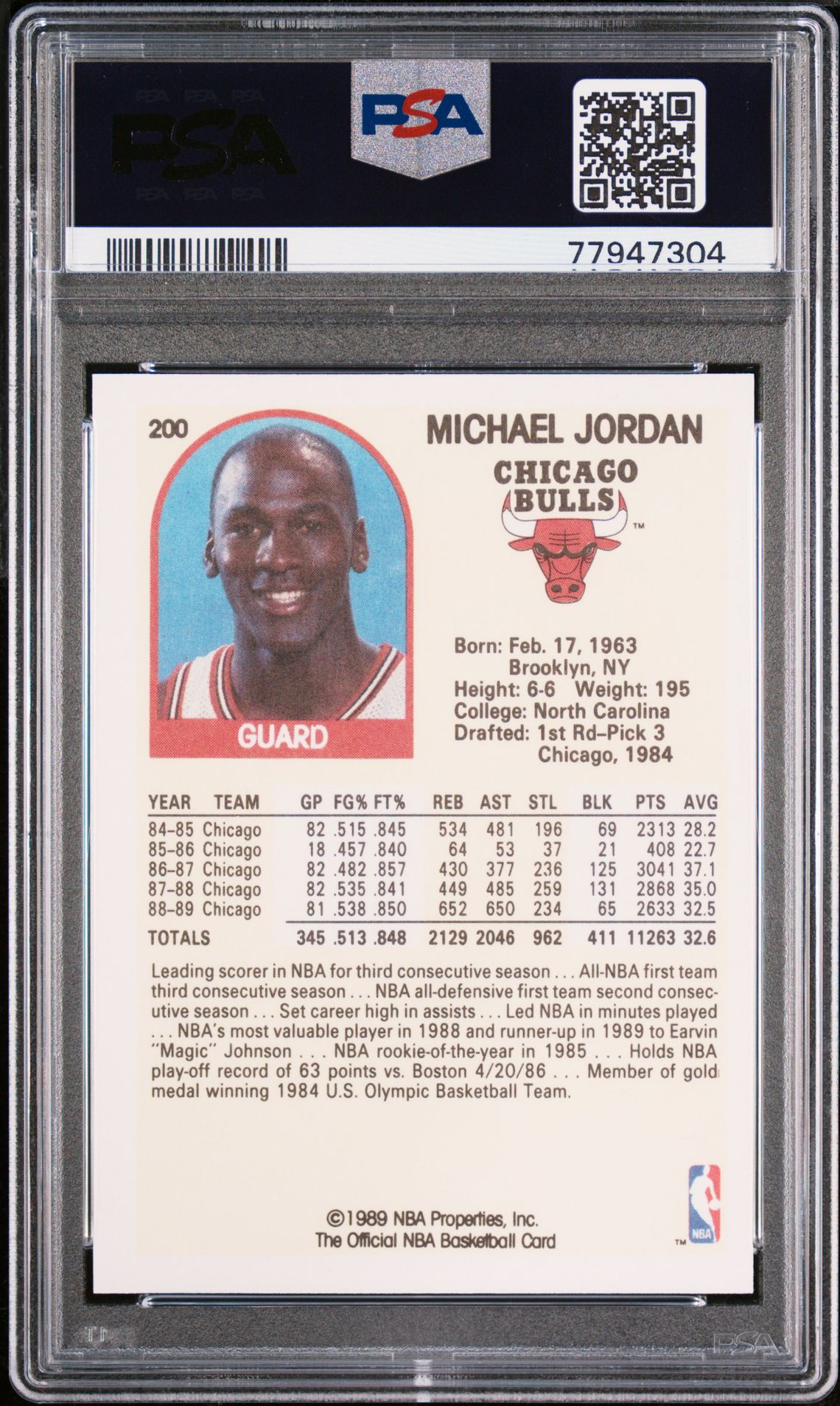 1989 Hoops Michael Jordan #200 Mint 9 back