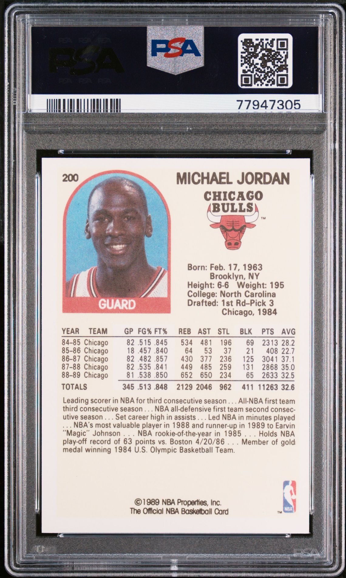 1989 Hoops Michael Jordan #200 Nm-Mt 8 back