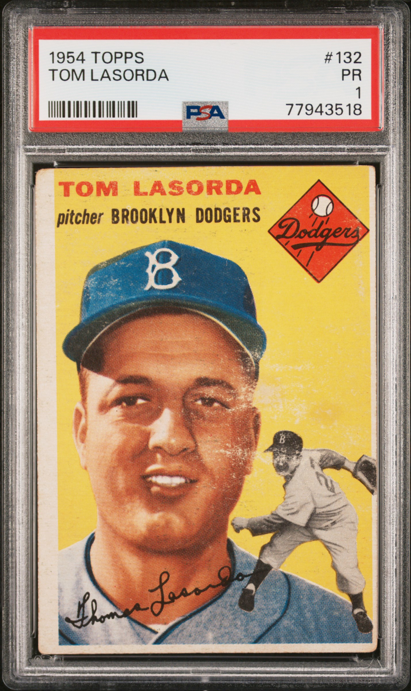 1954 Topps #132 Tom Lasorda – PSA PR 1