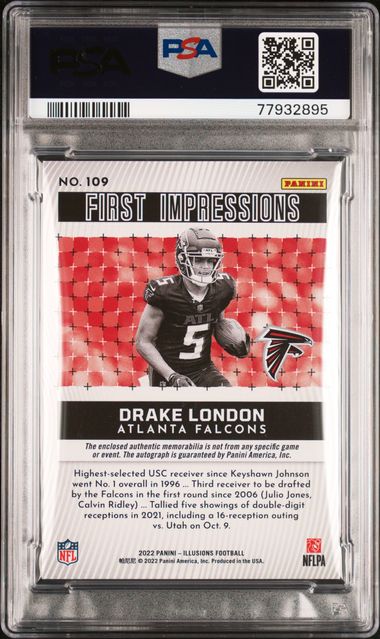 2022 Panini Illusions Drake London #109 (Au.mem-Blk.ic.wht.ik.fotl) Mint 9 back