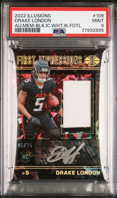 2022 Panini Illusions Drake London #109 (Au.mem-Blk.ic.wht.ik.fotl) Mint 9 front