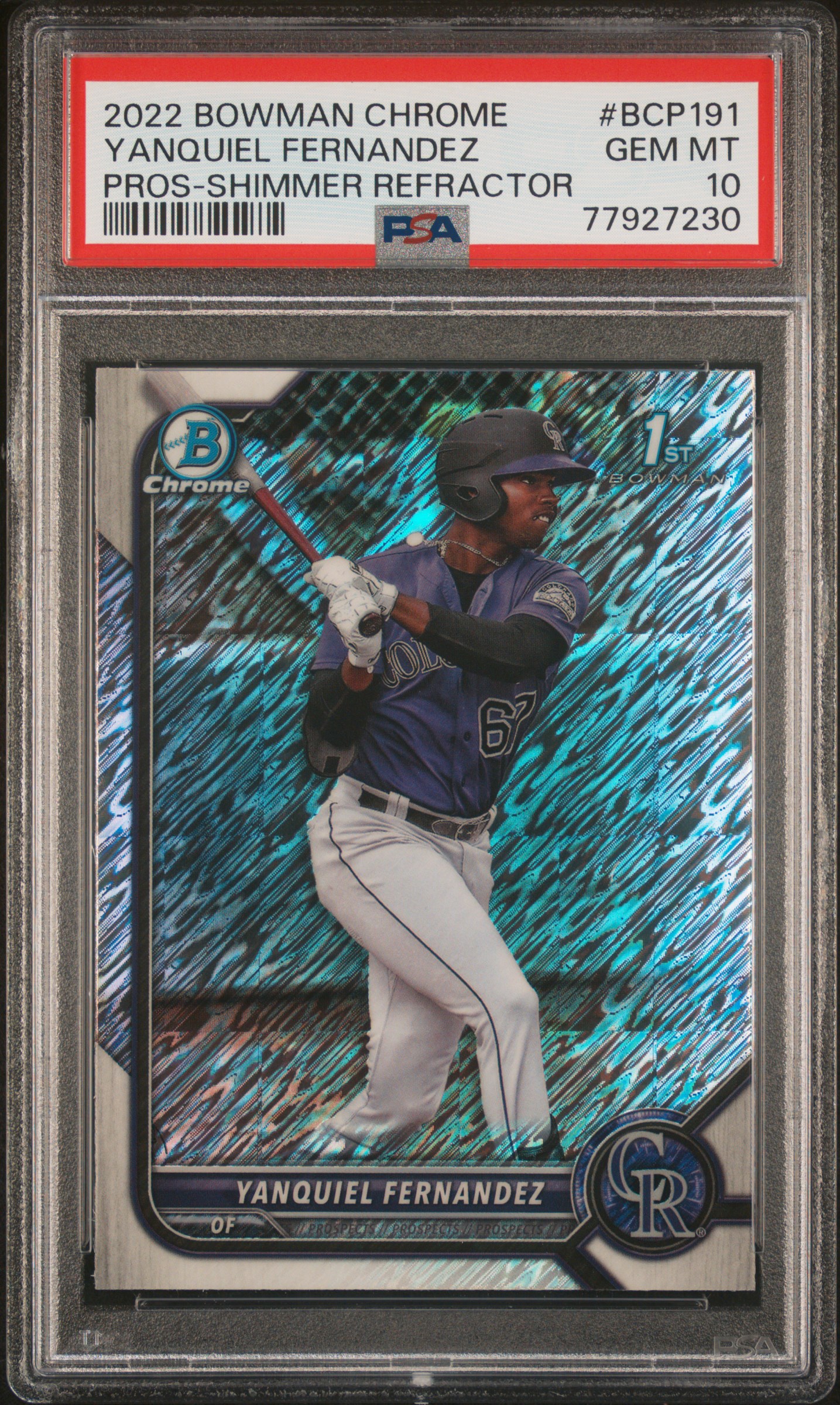 2022 Bowman Chrome Prospects Shimmer Refractor #BCP191 Yanquiel Fernandez – PSA GEM MT 10