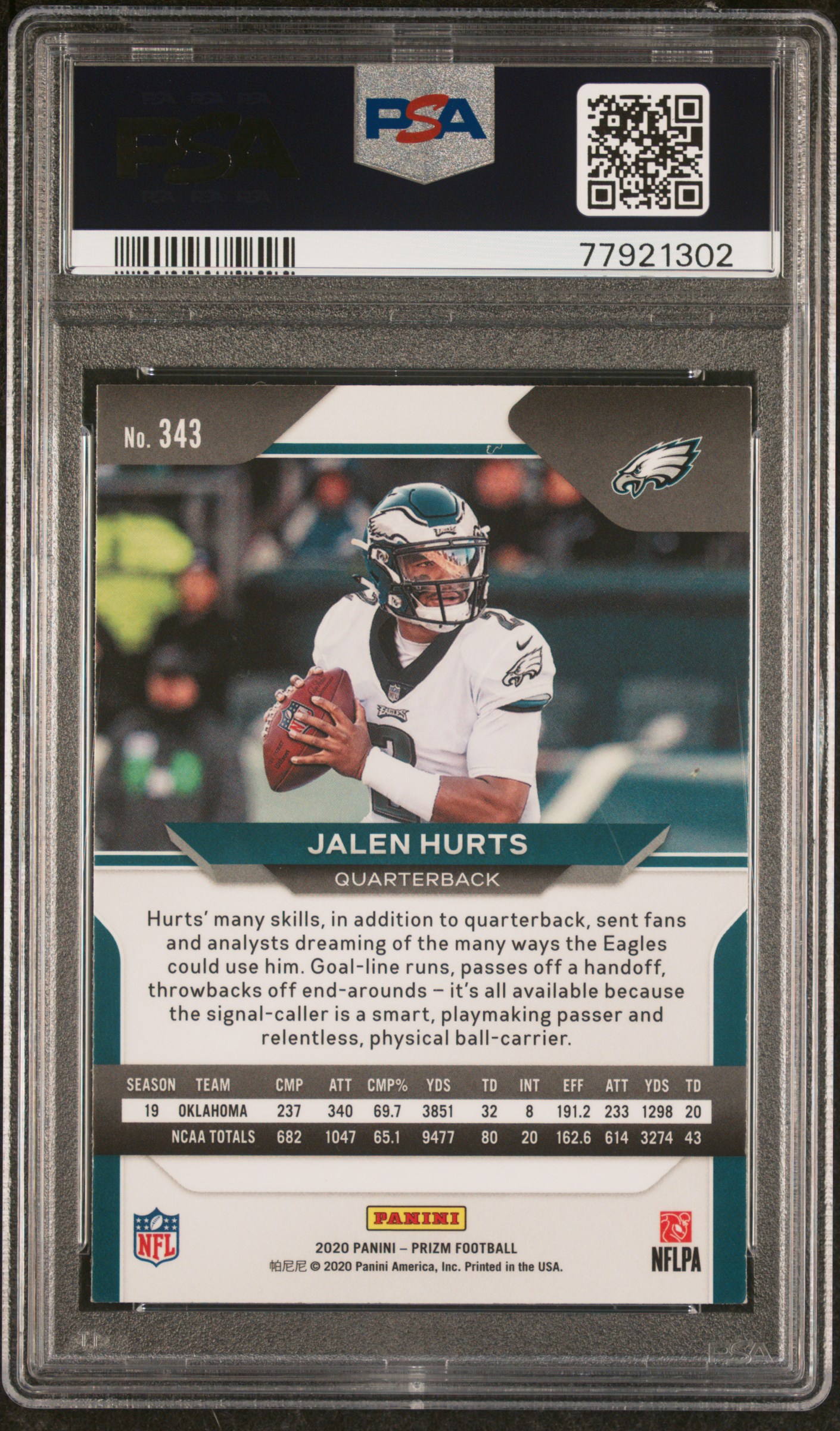 2020 Panini Prizm Jalen Hurts #343 Mint 9 back