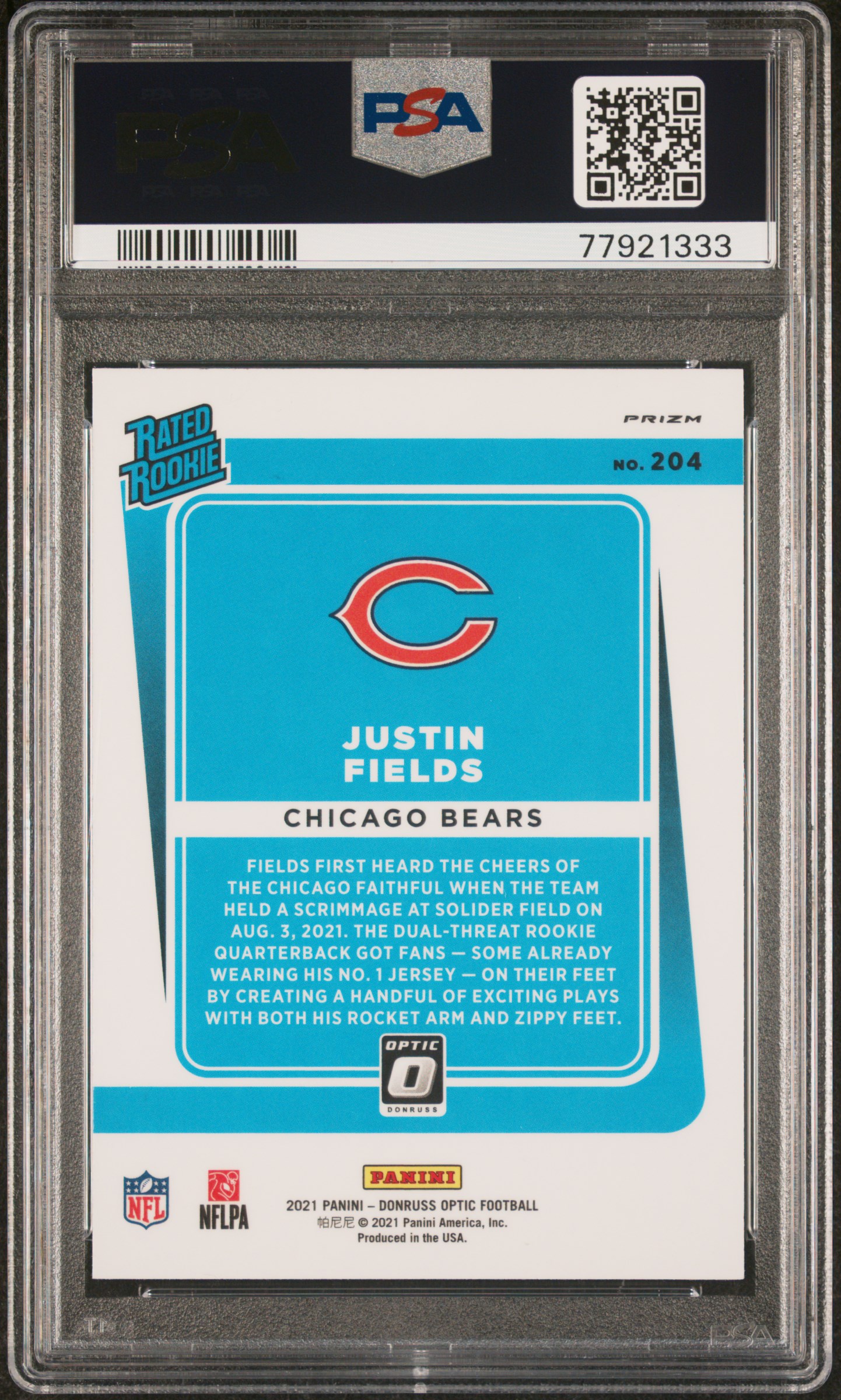 2021 Panini Donruss Optic Justin Fields #204 (Blue Scope) Mint 9 back