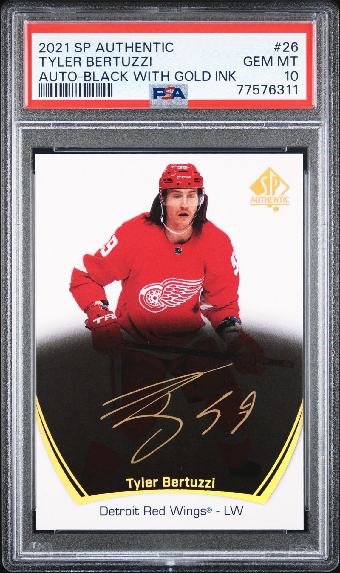 2021 Sp Authentic Tyler Bertuzzi #26 (Auto-Black With Gold Ink) Gem Mt 10 front