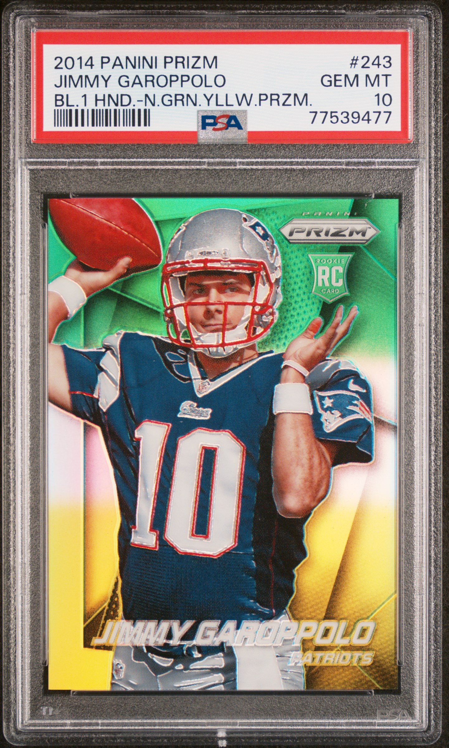 2014 Panini Prizm Ball In 1 Hand-Neon Green-Yellow Prizm 243 Jimmy Garoppolo – PSA GEM MT 10