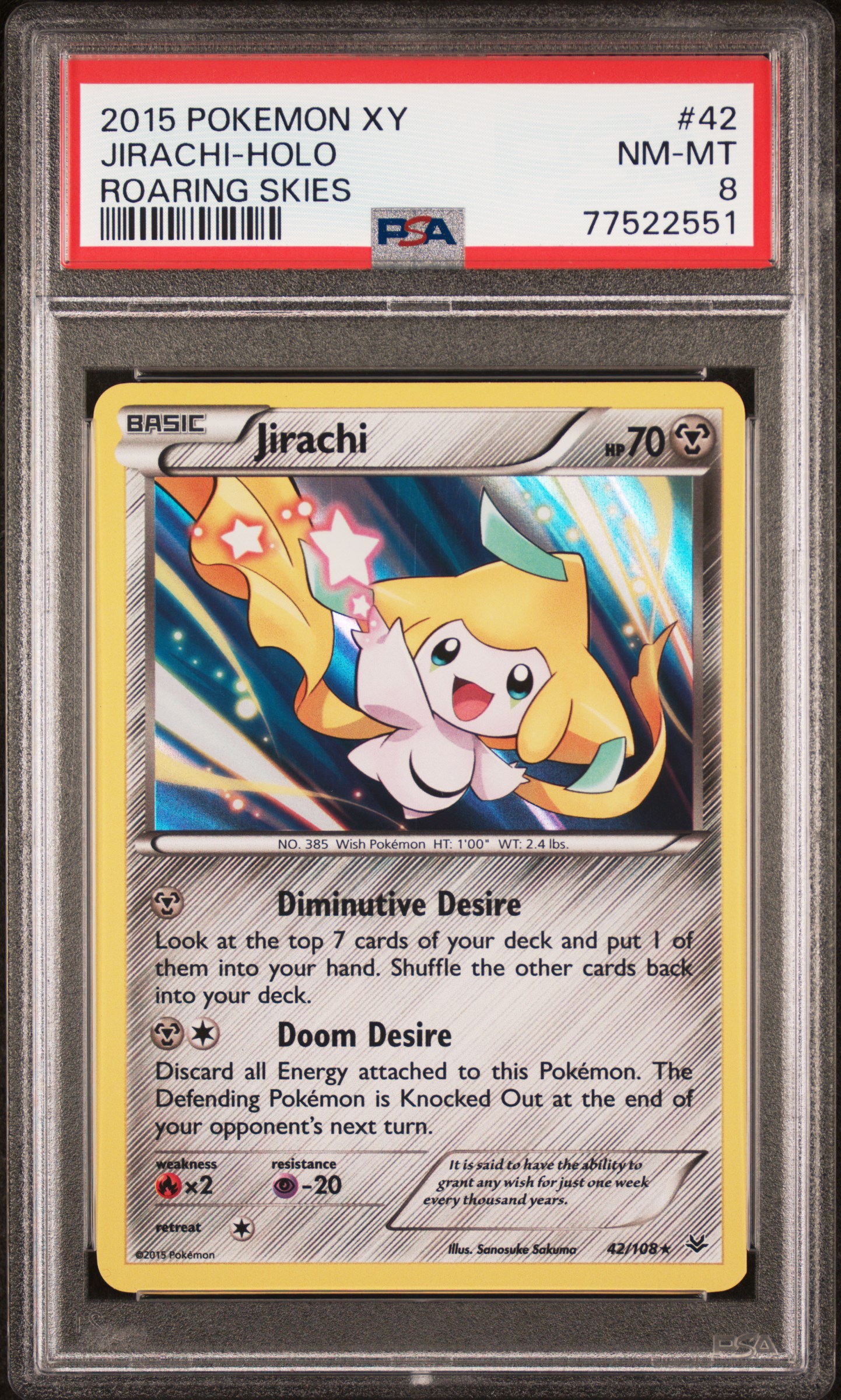 2015 Pokemon Xy Roaring Skies 42 Jirachi-Holo – PSA NM-MT 8