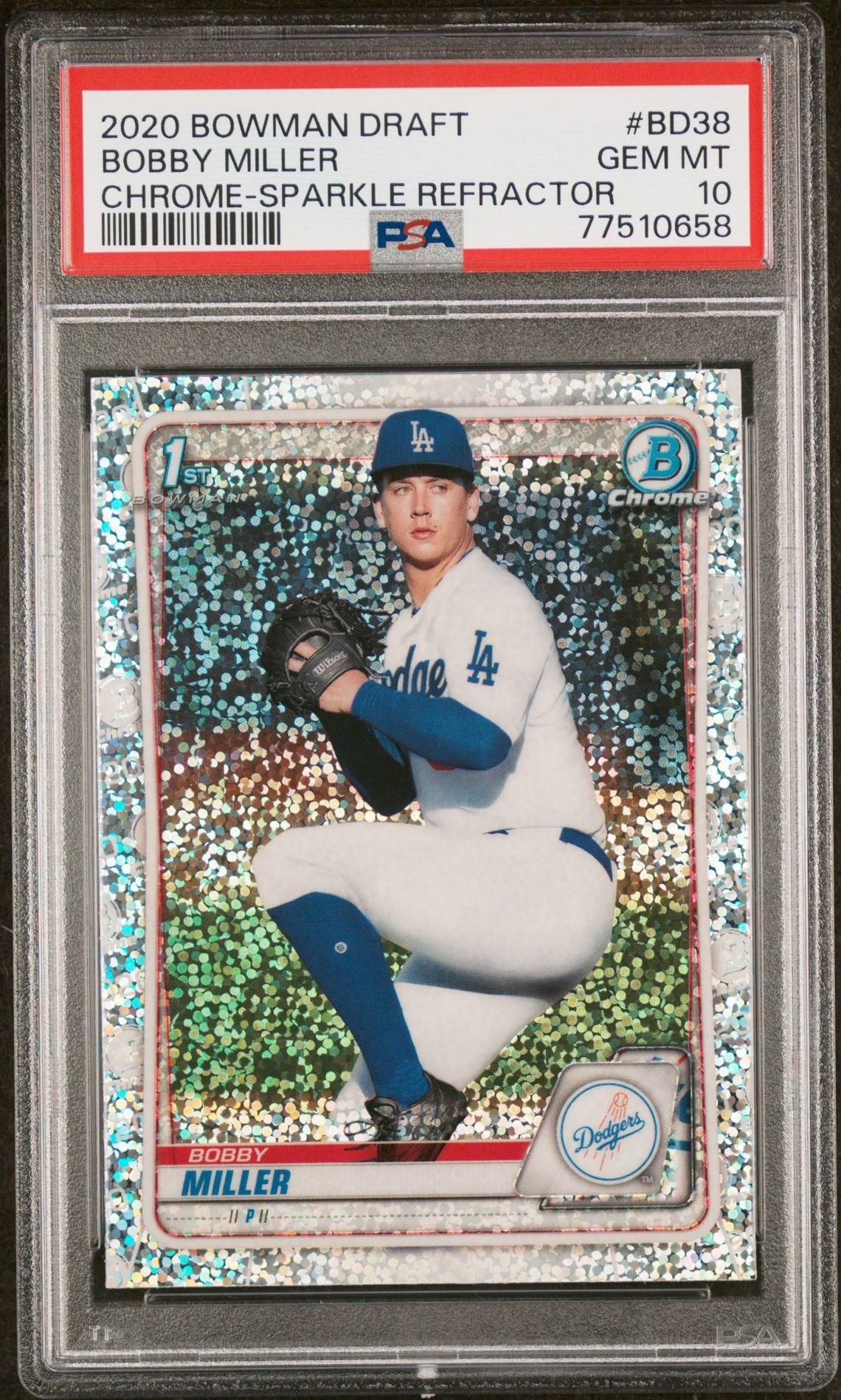 2020 Bowman BOWMAN DRAFT CHROME-SPARKLE REFRACTOR #BD38 Bobby Miller front