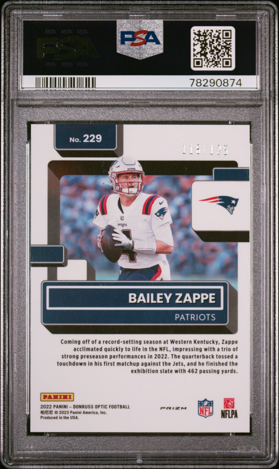 2022 Panini Donruss Optic Bailey Zappe #229 (Silver Circles) Mint 9 back