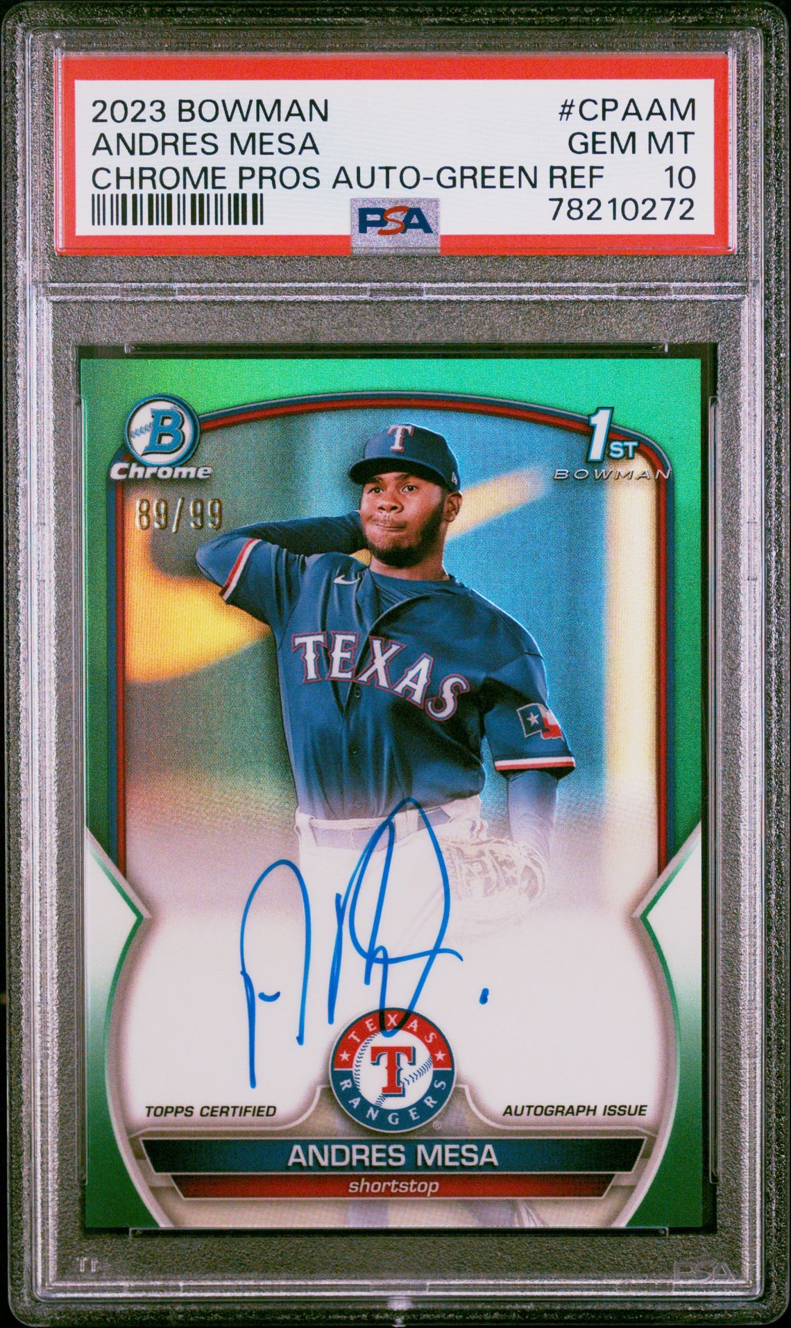 2023 Bowman BOWMAN CHROME PROSPECT AUTOGRAPHS Green Refractor #CPAAM Andres Mesa front