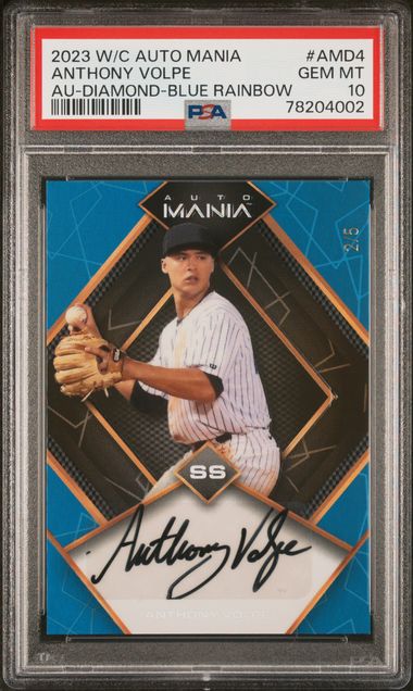 Automania - 2023 Anthony Volpe Au-Dmd-Rainbow-Blue #AMD4 Wild Card Auto Mania Autographs PSA 10