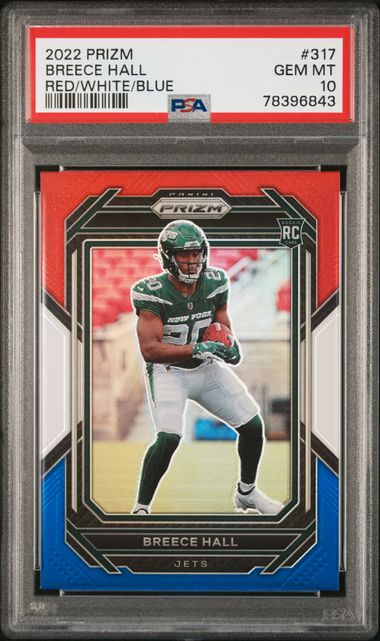 Breece Hall Signed 2022 Panini Prizm Rookie Card RC #317 PSA